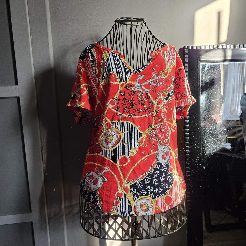 Chic Red and Black Women's Blouse